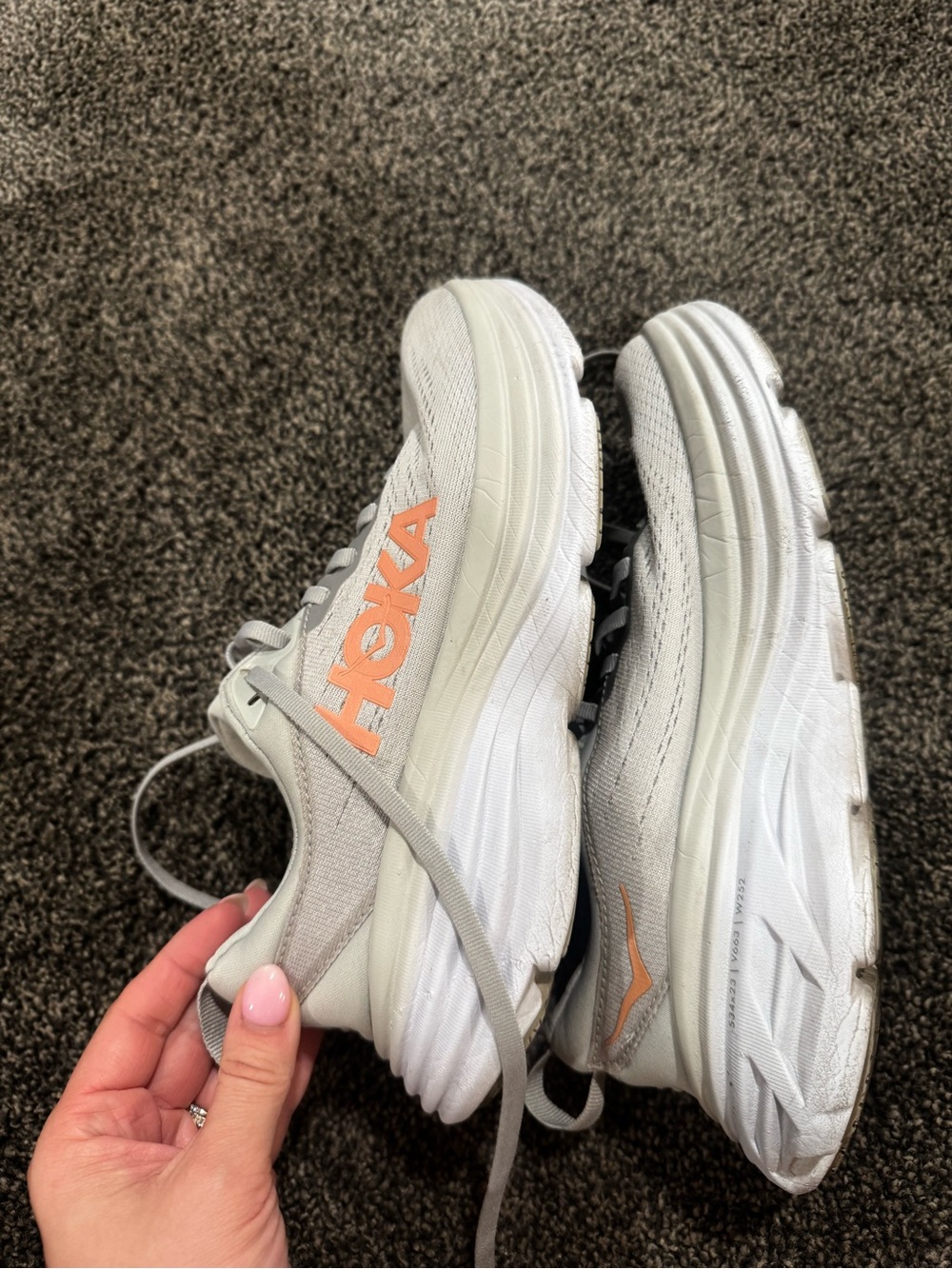 Hoka One One Lightweight Neutral Running Shoe - Light Gray with Orange Accent - Picture 3 of 4